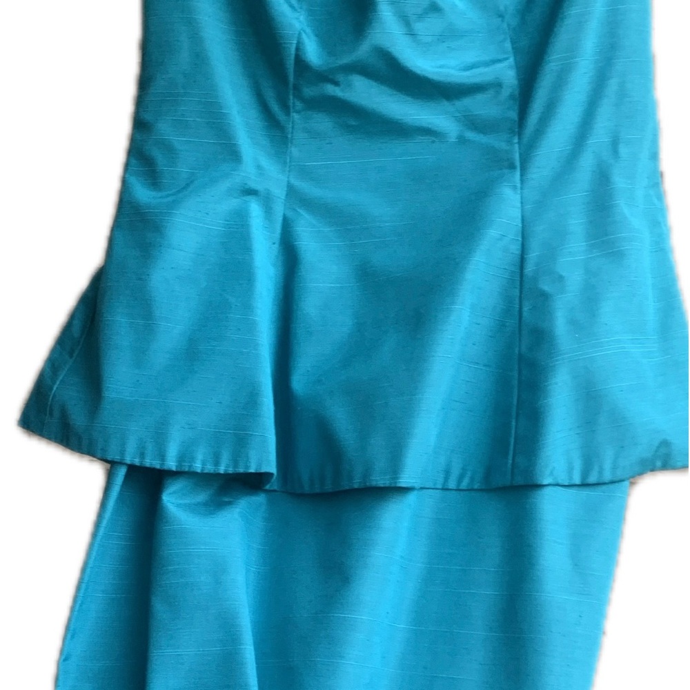 Off Shoulder 90s teal green bridesmaid fitted peplum long dress Dress, 12 - Picture 4 of 8